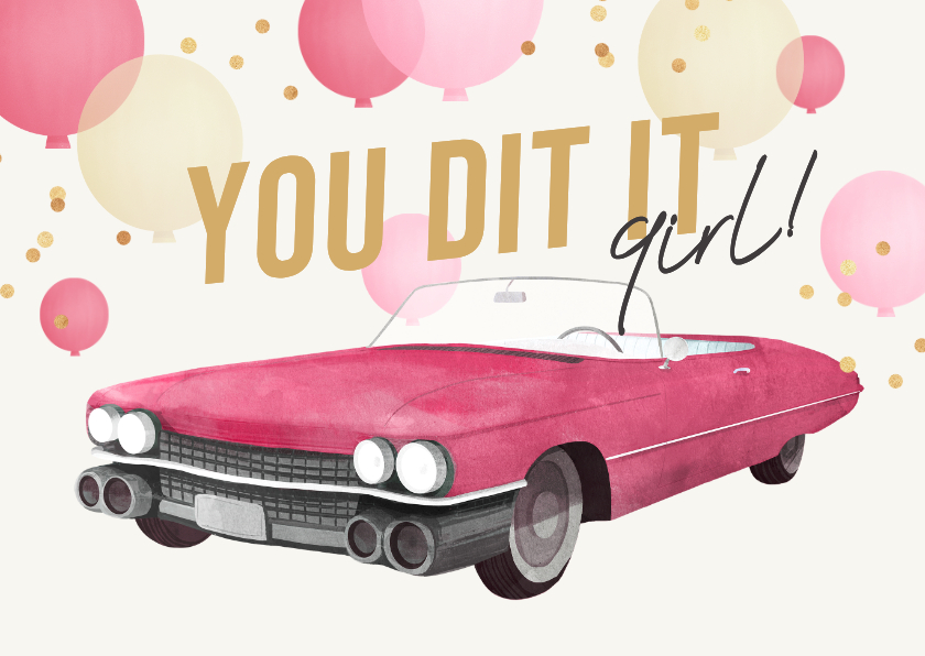 Geslaagd kaarten - Geslaagd rijbewijs oldtimer pink ballonnen you did it