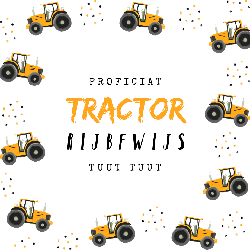 Geslaagd kaarten - Geslaagd rijbewijs tractor confetti okergeel
