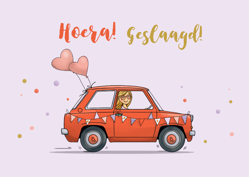 Geslaagd kaarten - Geslaagd rijbewijs vrouw mini auto