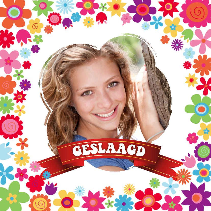 Geslaagd vaandel en bloemen - Geslaagd kaarten Geslaagd kaarten - Geslaagd vaandel en bloemen