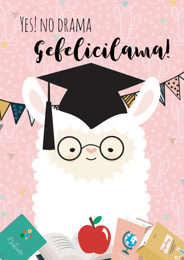 Geslaagdkaart gefelicilama roze - Geslaagd kaarten Geslaagd kaarten - Geslaagdkaart gefelicilama roze