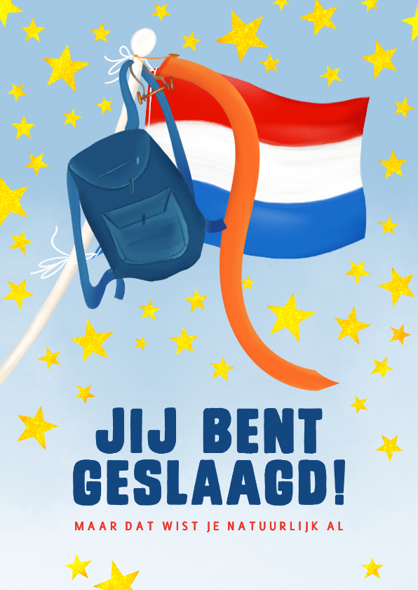 Geslaagd kaarten - Geslaagdkaart met vlag en wimpel met aanpasbare achtergrond