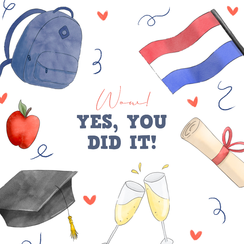 Geslaagd kaarten - Geslaagdkaart met vrolijke illustraties
