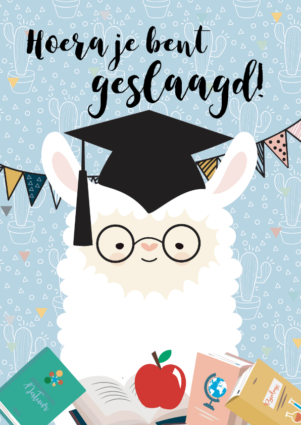 Geslaagdkaart no drama lama blauw - Geslaagd kaarten Geslaagd kaarten - Geslaagdkaart no drama lama blauw
