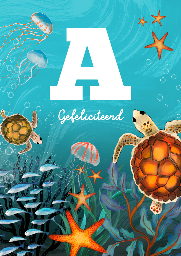 Geslaagd kaarten - Geslaagdkaart voor zwemdiploma A met zeedieren