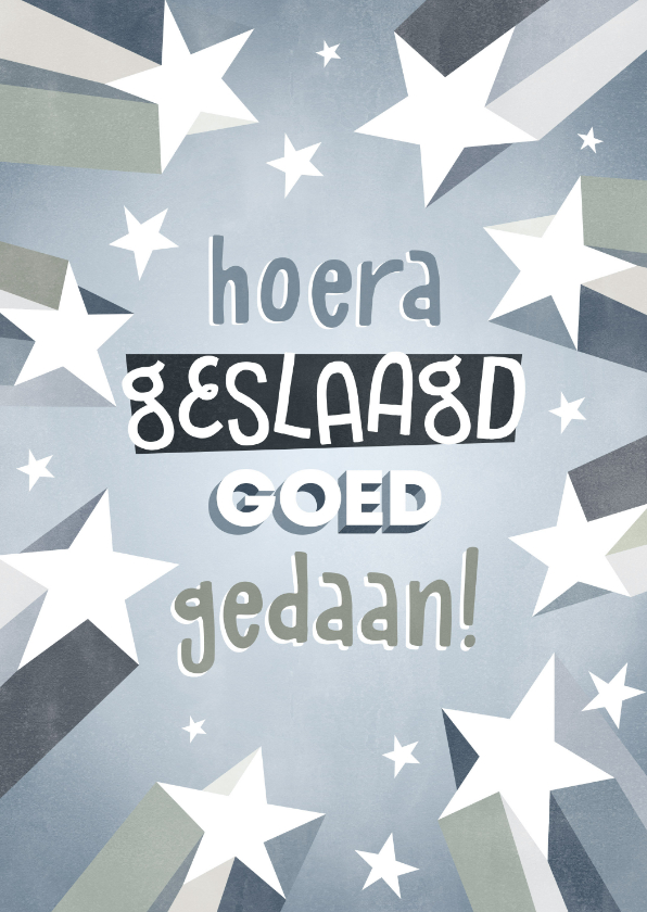 Geslaagd kaarten - Hippe geslaagdkaart met sterren, hoera geslaagd goed gedaan!