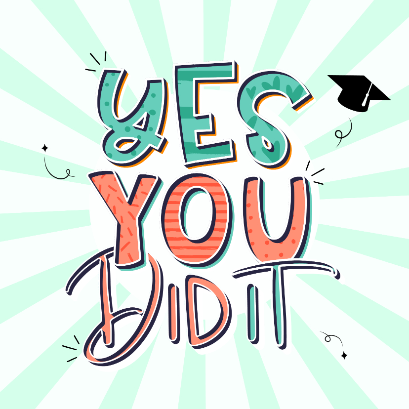 Geslaagd kaarten - Hippe typografische handlettering geslaagd kaart you did it