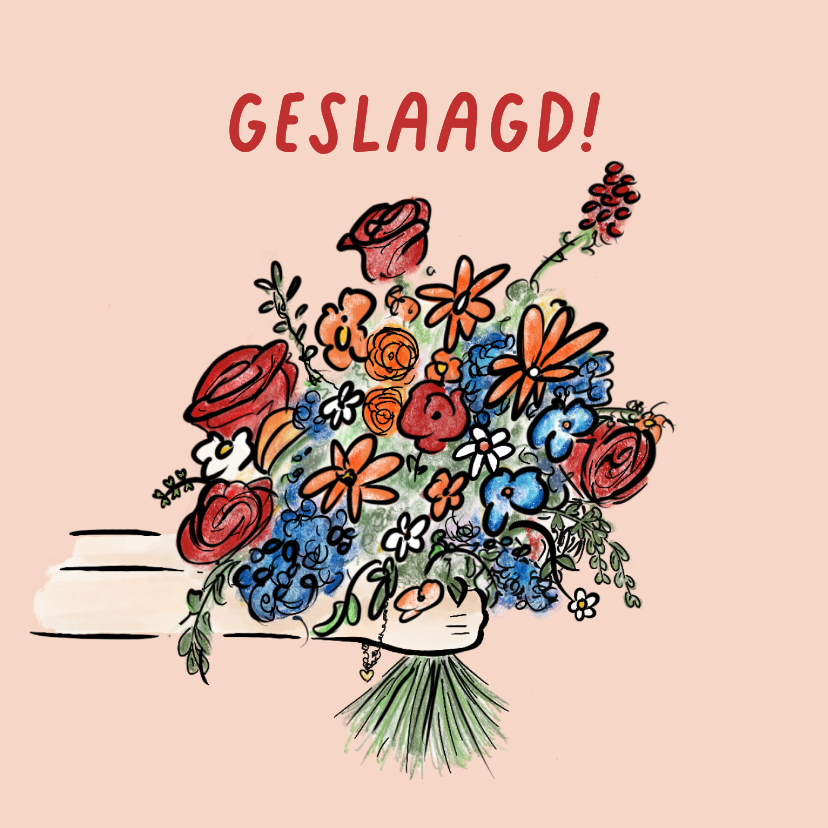 Geslaagd kaarten - Hoera geslaagd kaart met rood wit blauw bloemen