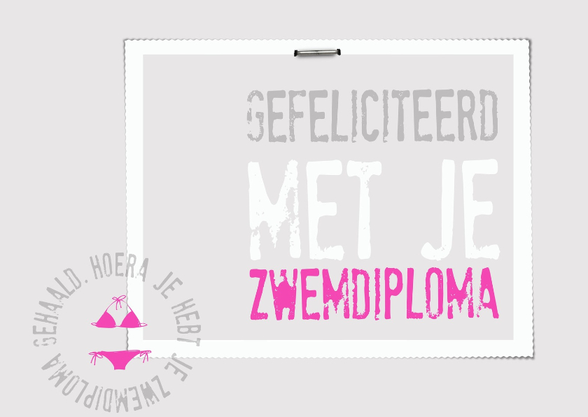 Kaart zwemdiploma bikini - Geslaagd kaarten Geslaagd kaarten - Kaart zwemdiploma bikini