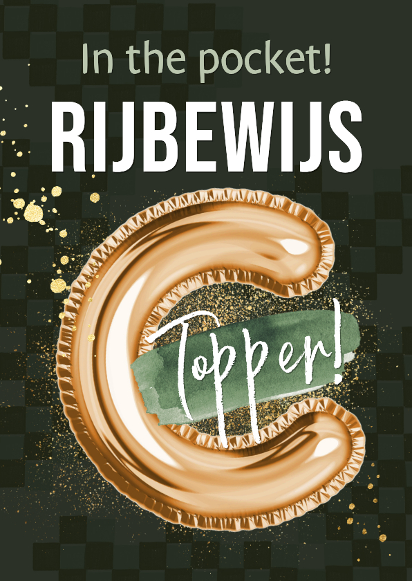 Geslaagd kaarten - Moderne geslaagdkaart rijbewijs C folieballon goud spetters