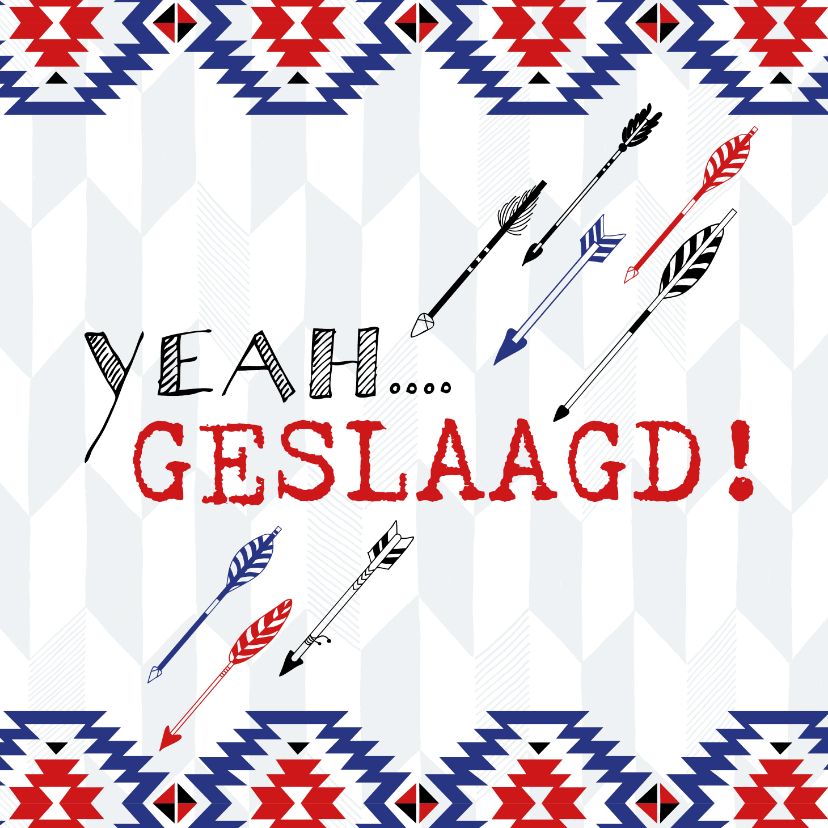 Stoere geslaagd kaart in rood en blauw met pijlen, yeah! - Geslaagd kaarten Geslaagd kaarten - Stoere geslaagd kaart in rood en blauw met pijlen, yeah!