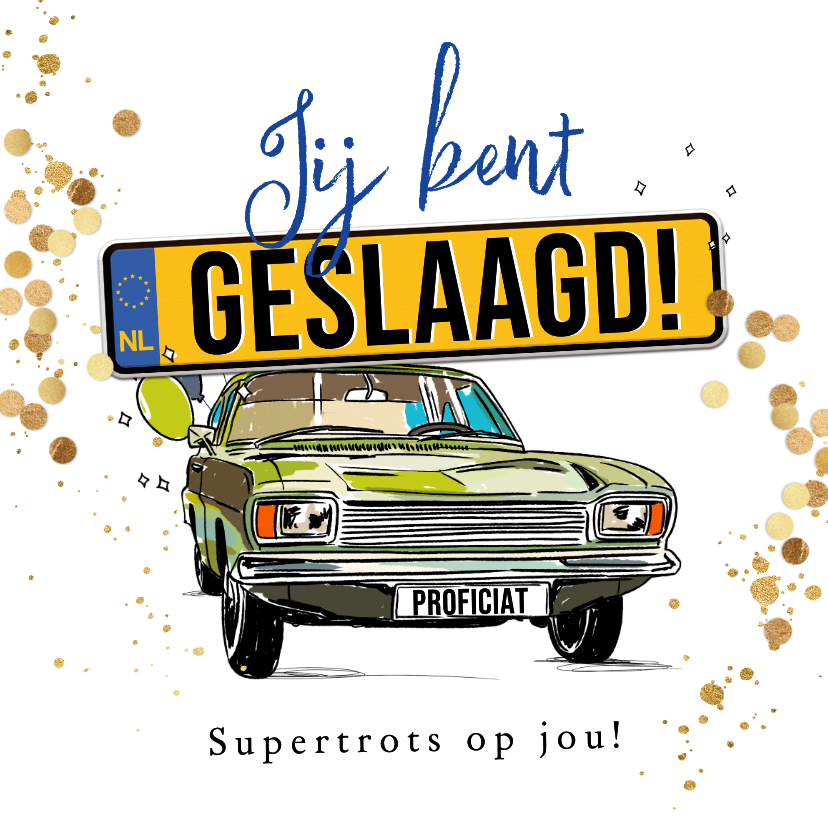Geslaagd kaarten - Trendy geslaagd kaart rijbewijs kentekenplaat auto confetti