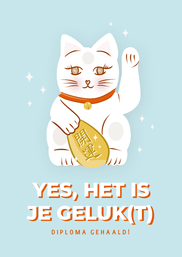 Geslaagd kaarten - Vrolijk geslaagdkaartje met lucky cat blauw