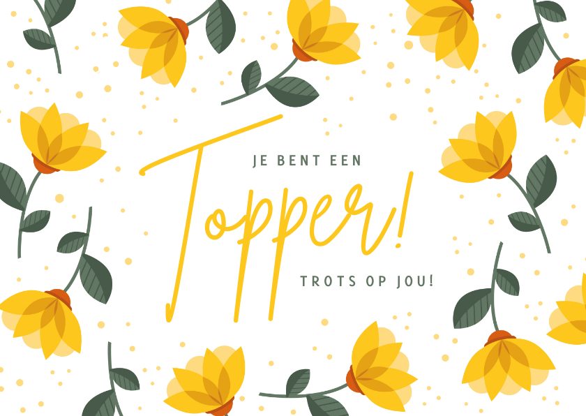 Vrolijke felicitatiekaart geslaagd kaart met gele bloemen - Geslaagd kaarten Geslaagd kaarten - Vrolijke felicitatiekaart geslaagd kaart met gele bloemen
