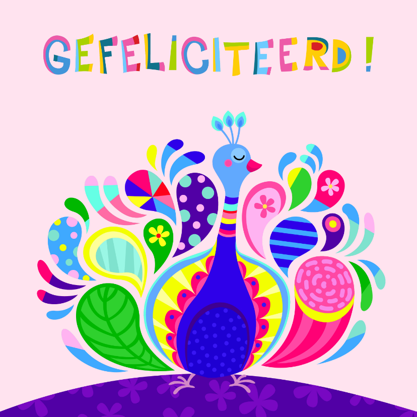 Vrolijke geslaagd kaart met pauw - Geslaagd kaarten Geslaagd kaarten - Vrolijke geslaagd kaart met pauw