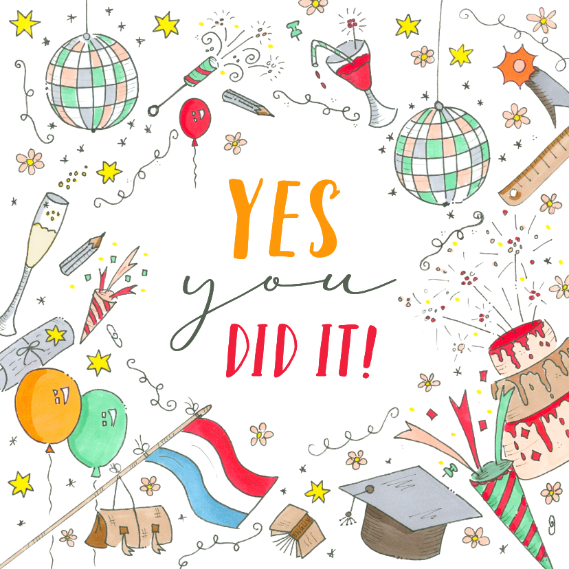 Geslaagd kaarten - Vrolijke geslaagd kaart met tekst 'You did it!'