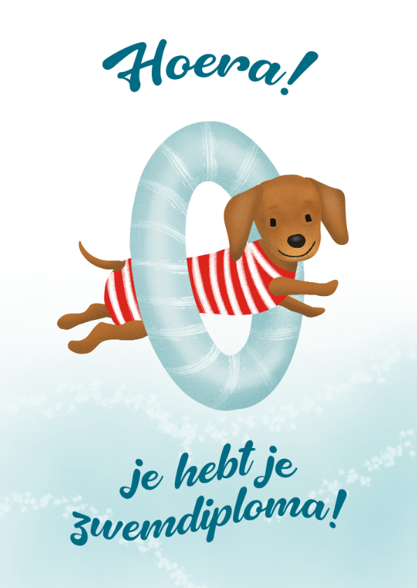 Geslaagd kaarten - Zwemdiploma gehaald met hondje in badpak