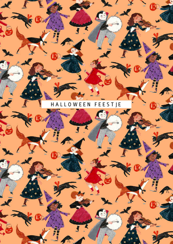 Halloween feestje illustratie kinderen verkleed - Halloween kaarten Halloween kaarten - Halloween feestje illustratie kinderen verkleed