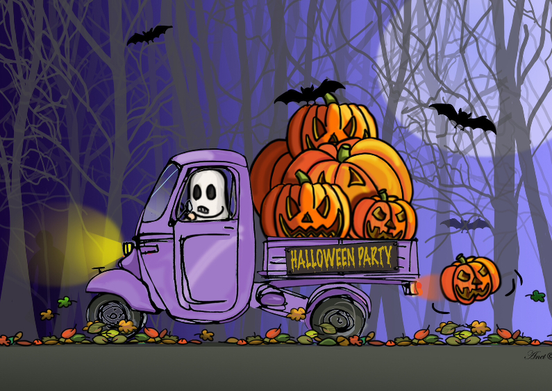 Vespa Ape Halloween - Halloween kaarten Halloween kaarten - Vespa Ape Halloween