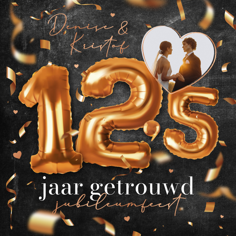 Jubileumkaarten - 12,5 jaar getrouwd uitnodiging jubileum ballonnen confetti