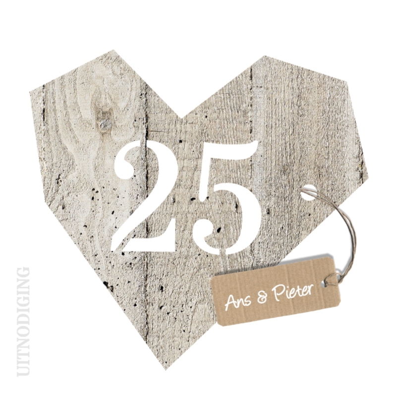 25 jaar huwelijk - houten hart - Jubileumkaarten Jubileumkaarten - 25 jaar huwelijk - houten hart