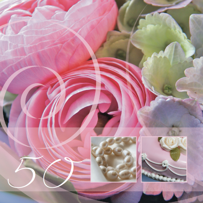 50 jaar getrouwd ranonkel roze - Jubileumkaarten Jubileumkaarten - 50 jaar getrouwd ranonkel roze