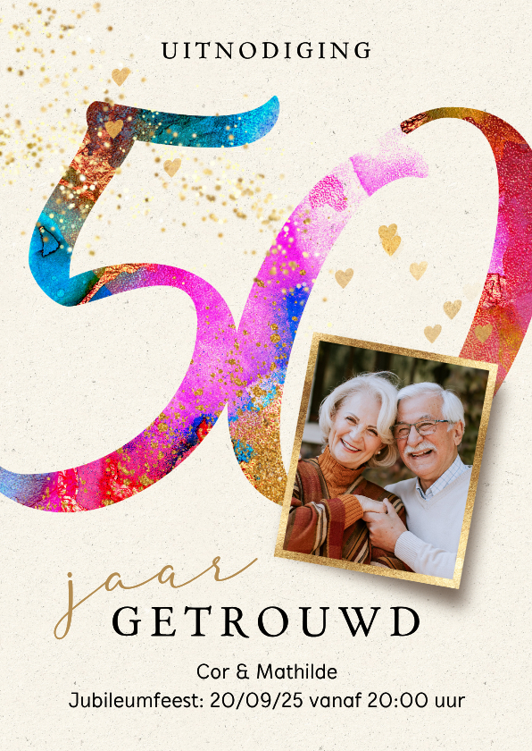 Jubileumkaarten - 50 Jaar getrouwd uitnodiging jubileum feest verf