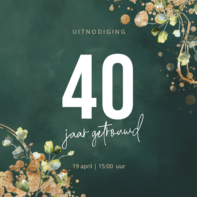 Jubileumkaarten - Botanisch groene jubileum uitnodigingskaart 40