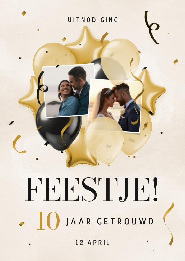 Jubileumkaarten - Feestelijke jubileumkaart met foto's sterren en ballonnen