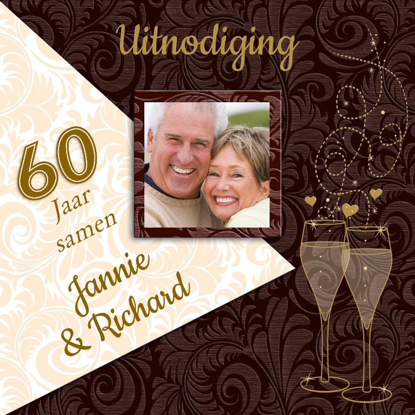 Feestelijke jubileumkaart voor stel dat 60 jaar samen is - Jubileumkaarten Jubileumkaarten - Feestelijke jubileumkaart voor stel dat 60 jaar samen is