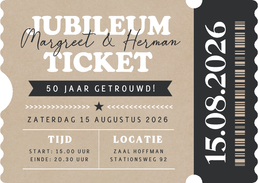 Jubileumkaarten - Grappige ticket vorm huwelijksjubileum uitnodiging kraftlook