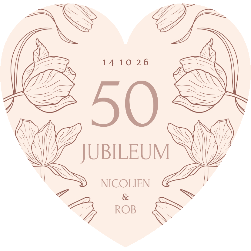 Jubileumkaarten - Hartvormige jubileumkaart 50 jaar met vintage bloemen