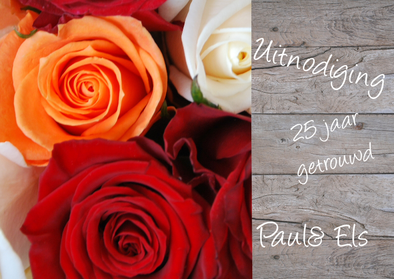 Hout en rozen rood oranje wit - Jubileumkaarten Jubileumkaarten - Hout en rozen rood oranje wit