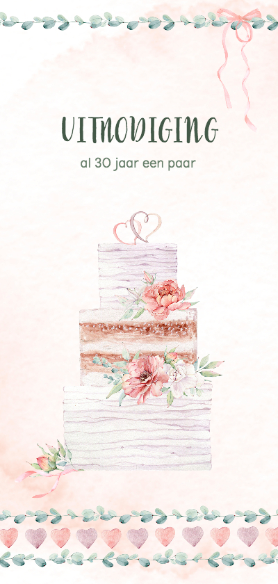 Huwelijksjubileum bruidstaart, rozen, hartjes en lint - Jubileumkaarten Jubileumkaarten - Huwelijksjubileum bruidstaart, rozen, hartjes en lint