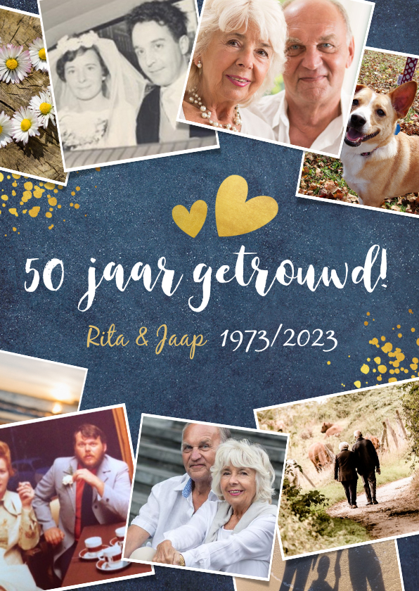 Jubileumkaarten - Huwelijksjubileum fotocollage uitnodiging feest 50 jaar 
