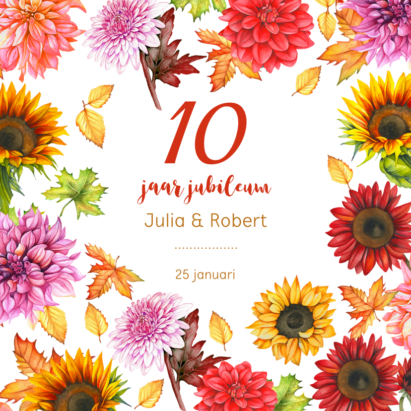 Jubileumkaarten - Huwelijksjubileum herfstbloemen