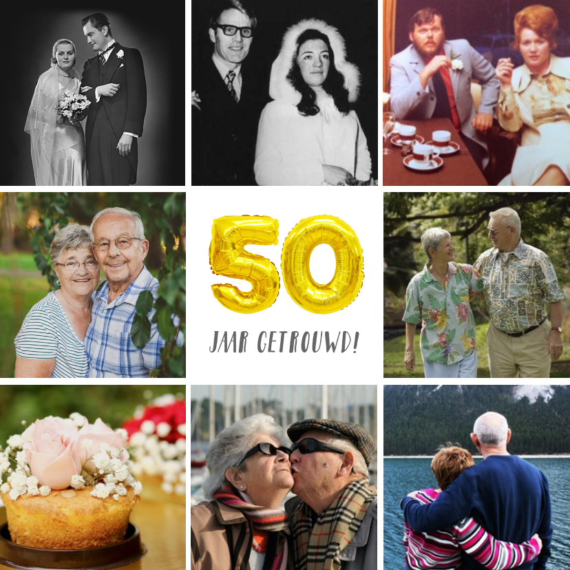 Huwelijksjubileum uitnodiging fotocollage 50 jaar getrouwd - Jubileumkaarten Jubileumkaarten - Huwelijksjubileum uitnodiging fotocollage 50 jaar getrouwd