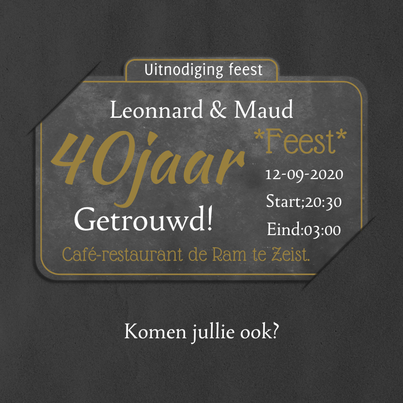 Jubileum 40 krijtbord en foto RB - Jubileumkaarten Jubileumkaarten - Jubileum 40 krijtbord en foto RB