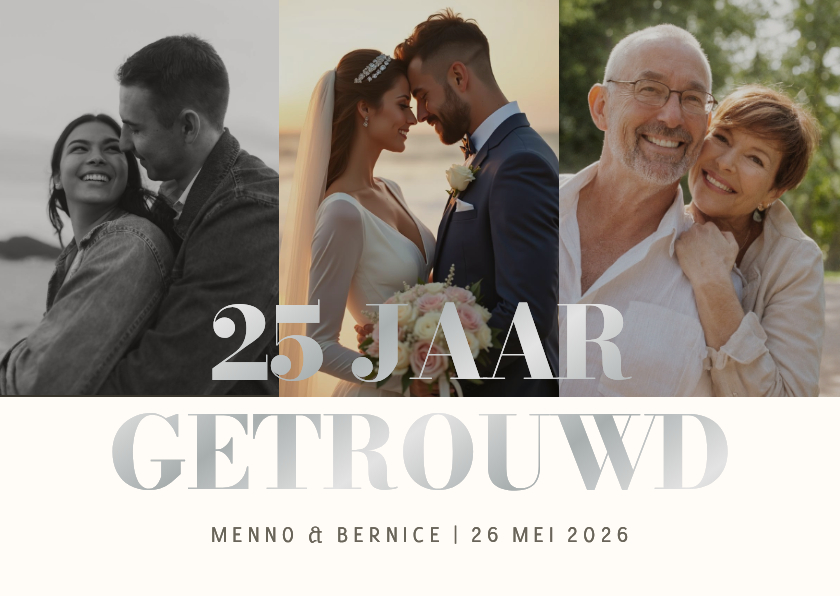 Jubileumkaarten - Jubileum fotocollage uitnodiging met zilverfolie