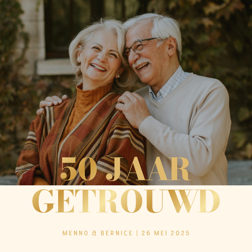 Jubileumkaarten - Jubileum fotokaart uitnodiging met goudfolie
