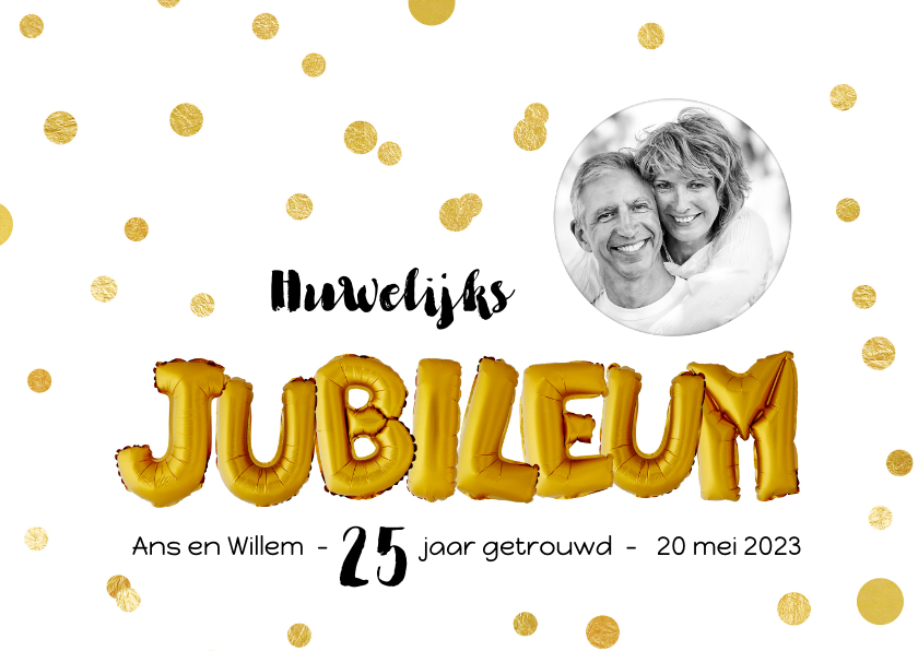 Jubileumkaarten - Jubileum gouden ballonnen met confetti