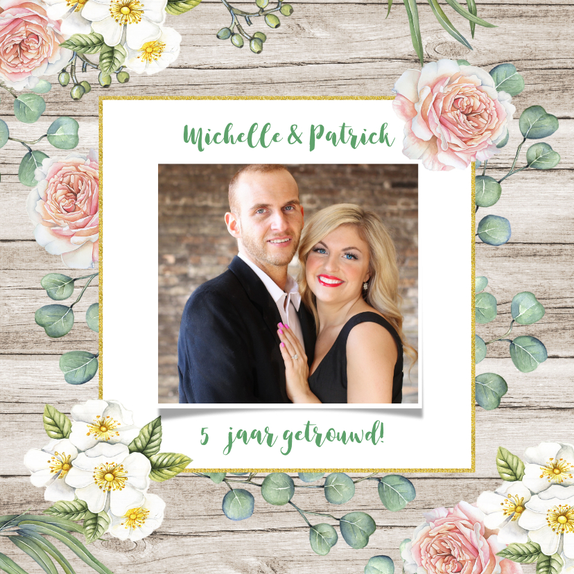 Jubileum huwelijk rozen op hout - Jubileumkaarten Jubileumkaarten - Jubileum huwelijk rozen op hout