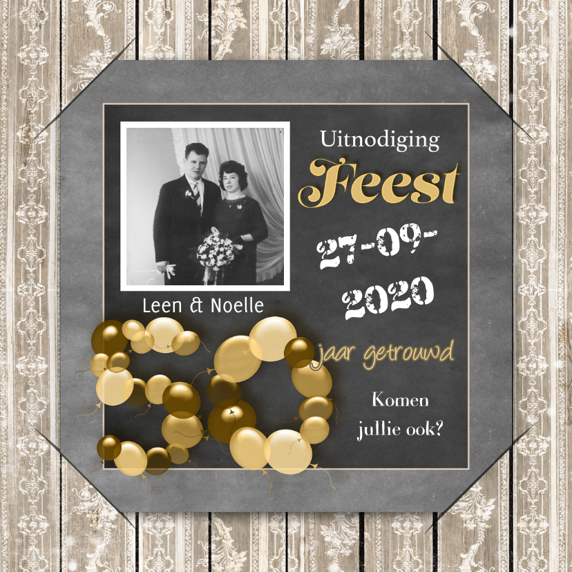 Jubileum krijtbord en hout 50 - Jubileumkaarten Jubileumkaarten - Jubileum krijtbord en hout 50