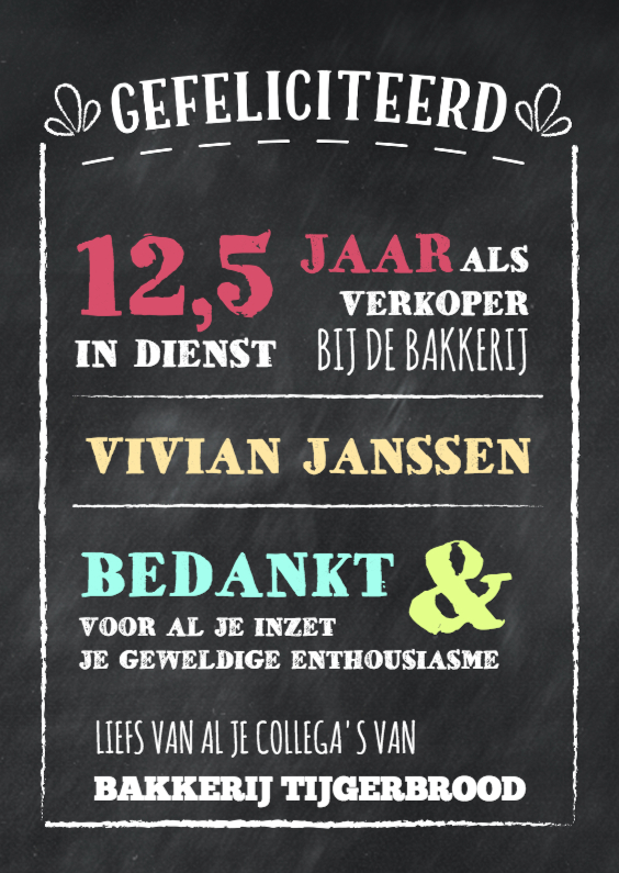 Jubileum medewerker krijt - DH - Jubileumkaarten Jubileumkaarten - Jubileum medewerker krijt - DH