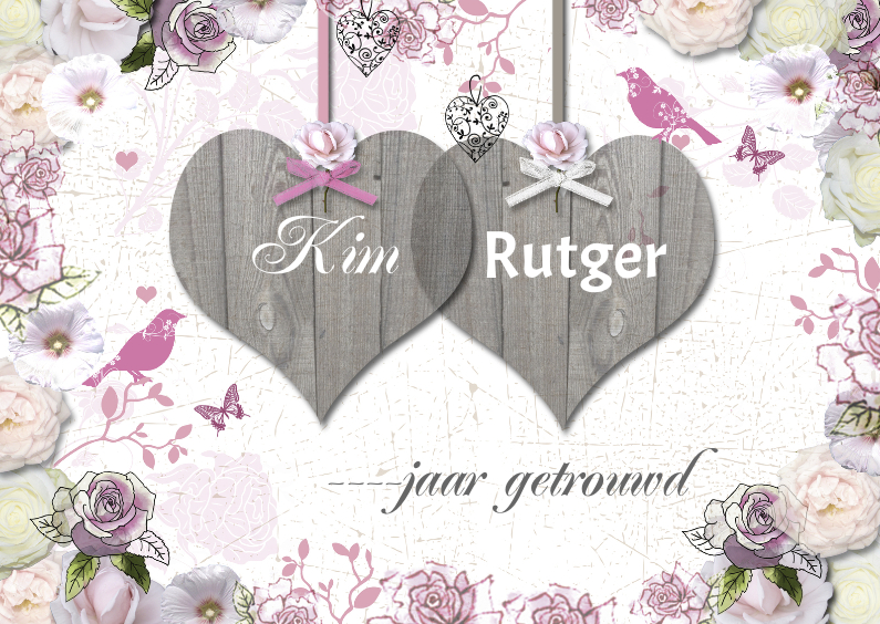 jubileum met houten harten - Jubileumkaarten Jubileumkaarten - jubileum met houten harten
