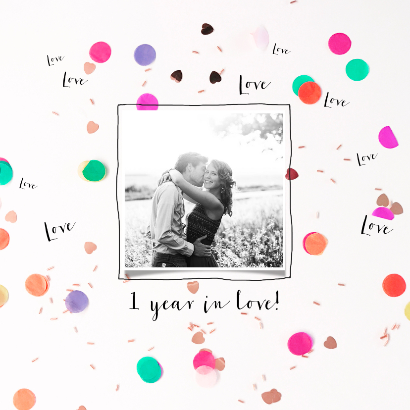 Jubileum samen of getrouwd, illustratie hartjes confetti - Jubileumkaarten Jubileumkaarten - Jubileum samen of getrouwd, illustratie hartjes confetti