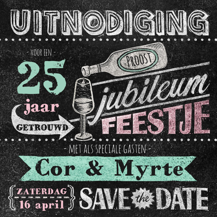 Jubileumkaarten - Jubileum stempel krijt drankje