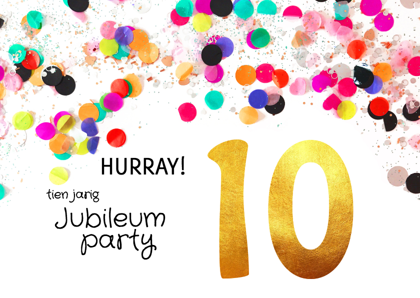 Jubileum uitnodiging 10 jaar goud - Jubileumkaarten Jubileumkaarten - Jubileum uitnodiging 10 jaar goud