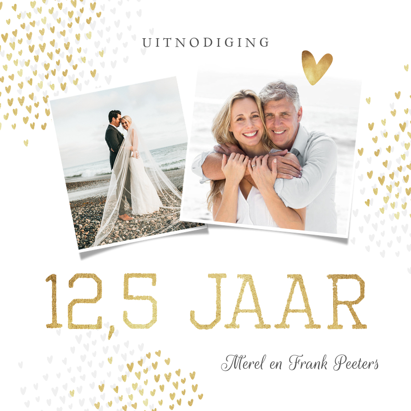 Jubileum uitnodiging 12,5 jaar goud hartjes stijlvol - Jubileumkaarten Jubileumkaarten - Jubileum uitnodiging 12,5 jaar goud hartjes stijlvol