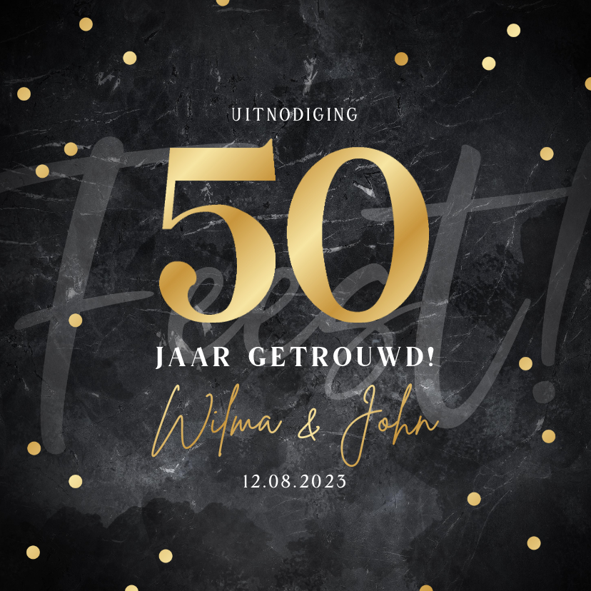 Jubileumkaarten - Jubileum uitnodiging 50 jaar getrouwd gouden confetti